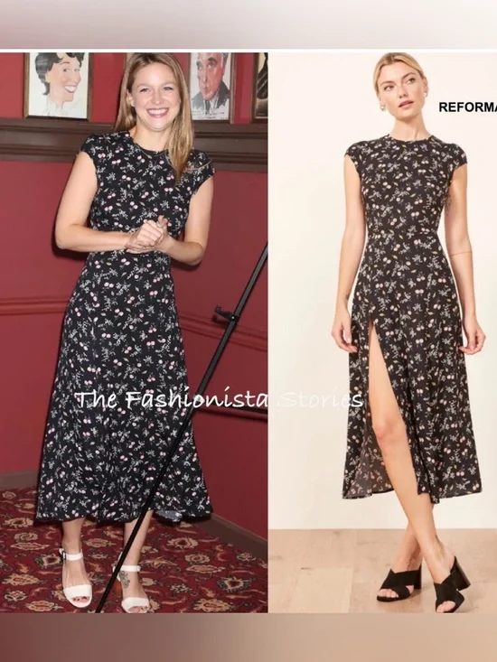 Reformation Gavin Dress Sasha Floral High Slit Cut Out Back Midi Black 4 - Picture 5 of 16